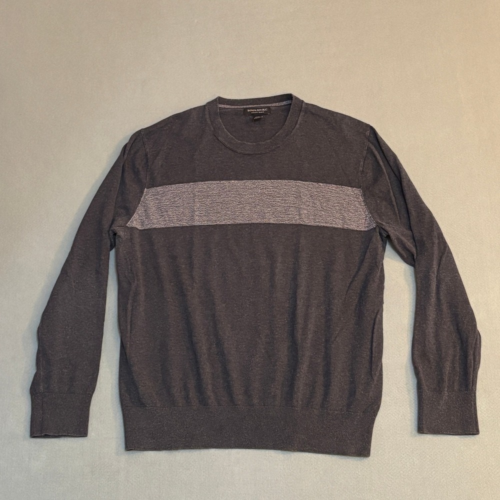 Banana Republic Mens XL Silk Cashmere Blend Crewneck Sweater Gray Quiet Luxury